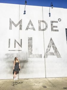 A picture in front of the made in LA wall at Melrose Avenue Walls