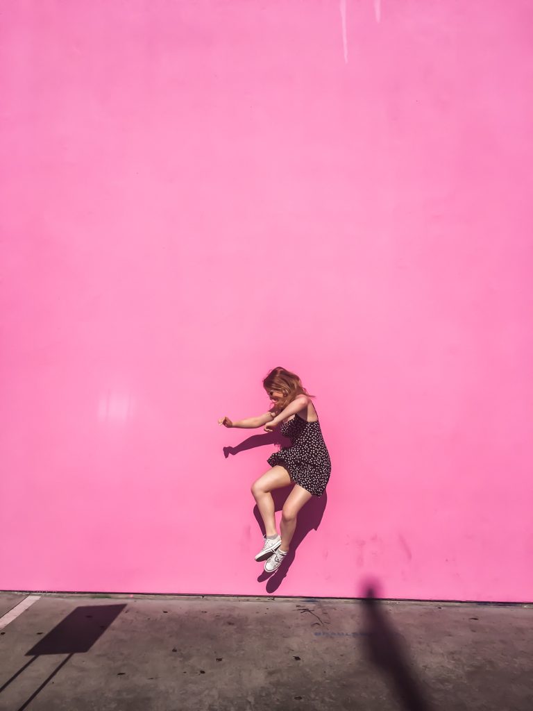 A picture in front of Paul Smiths Pink Wall Los Angeles