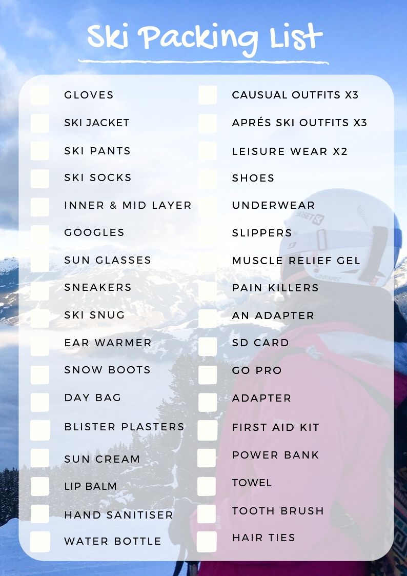 ski checklist printable ski trip packing list