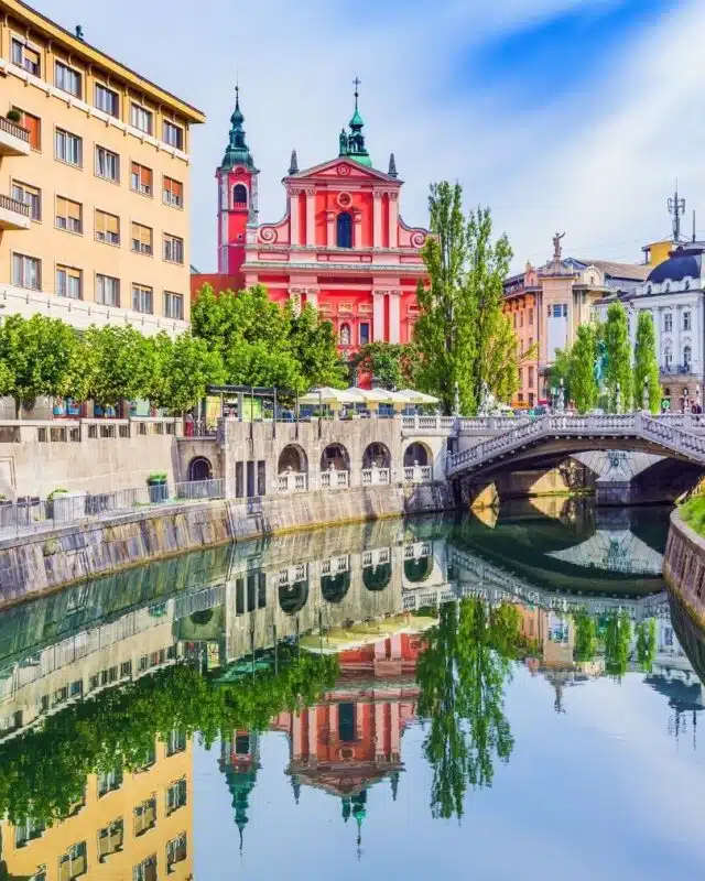Ljubljana Slovenia's Capital City Reflecting into Ljubljanica River