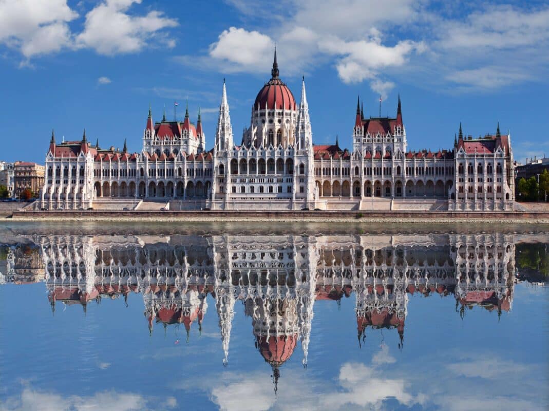 A Picture of the Stunning Hungarian Parliament in Budapest Reflecting into the Danube