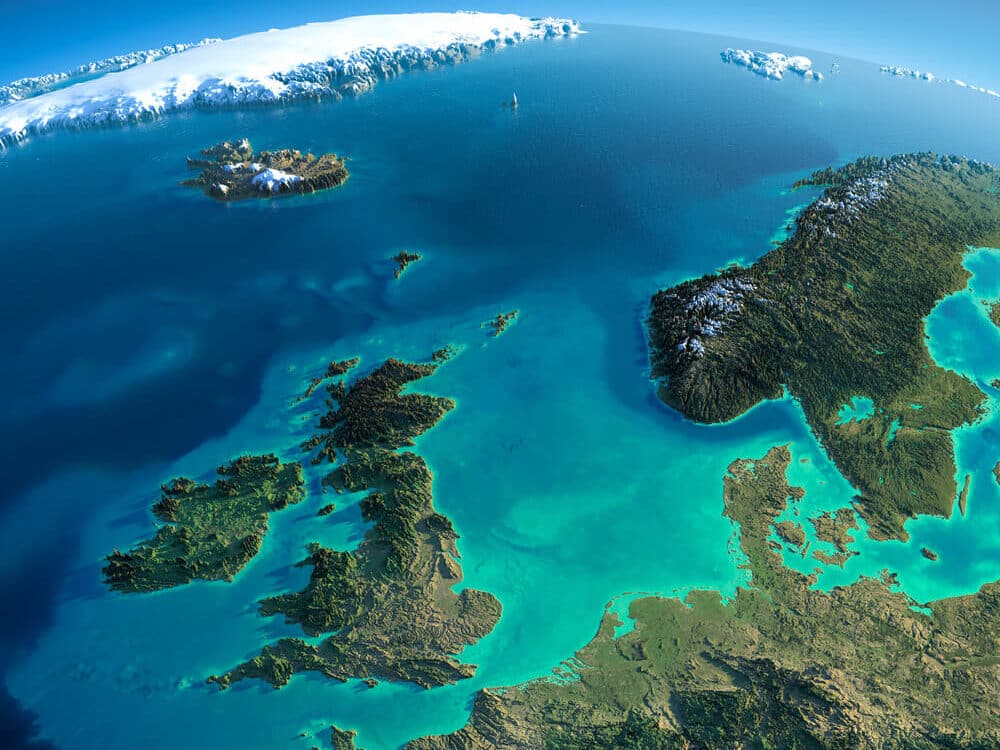 A photo of Ireland from space looking down on the island